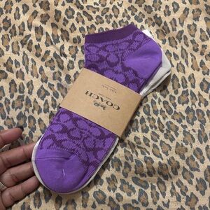 Coach Signature Ankle Socks two pair set NEW purple and white monogram casual